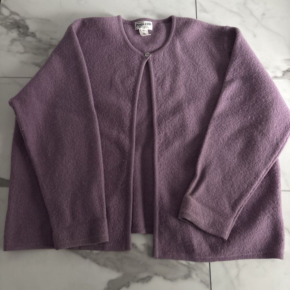 Pendleton 100% Virgin Wool Top Button Cardigan Sweater Lavender Purple Womens 3X